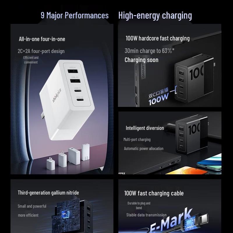 Lenovo ThinkPlus 100W GaN Multi-Port Charger