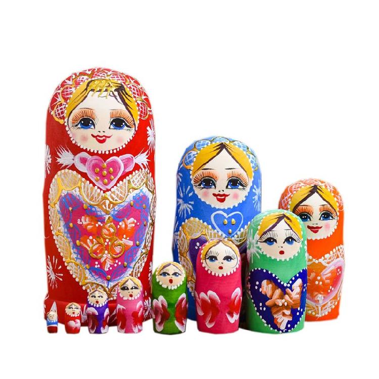 10pcs Handmade Matryoshka Stacking Nested Dolls Chinese Stye Kids’ Room Decor