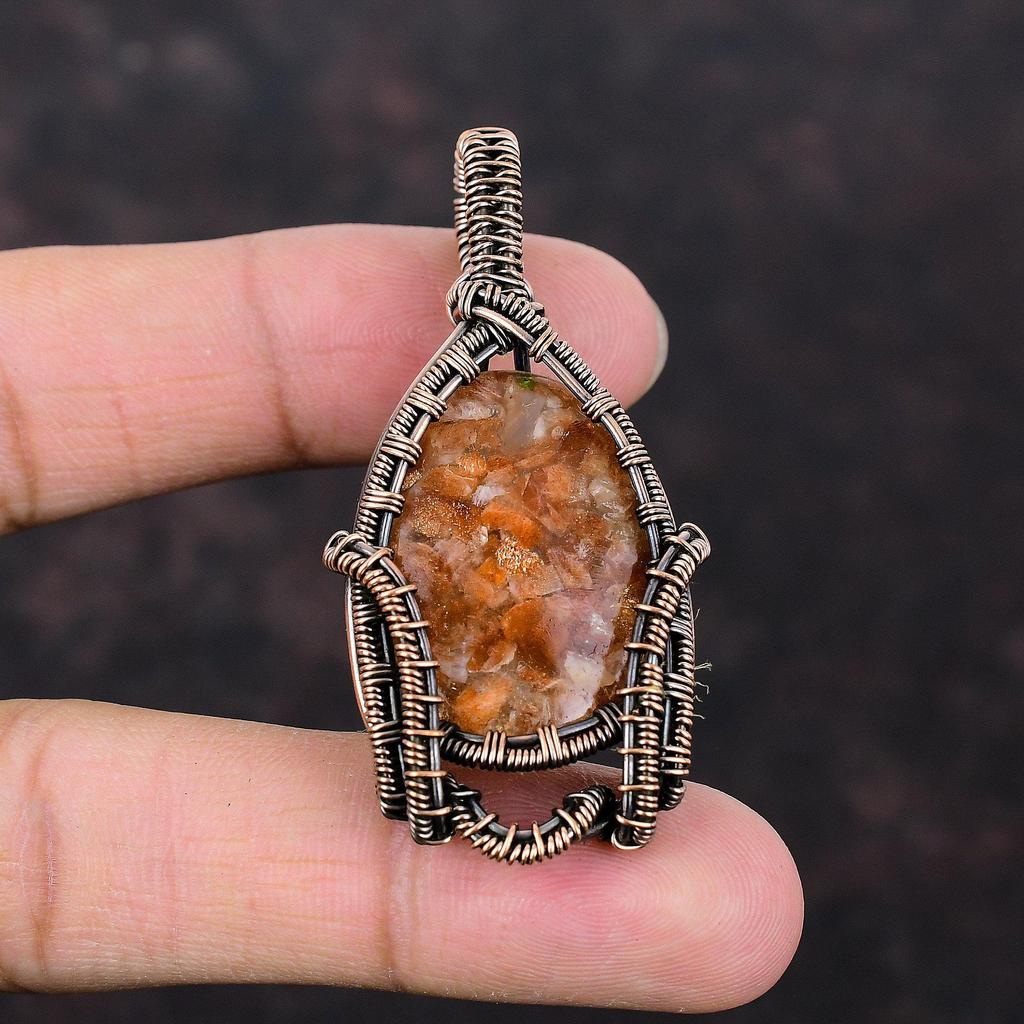 Sunstone Gemstone Copper Pendant Copper Wire Wrapped Pendant Handmade Boho Hippie Pendant Anniversary Gift Wire Wrapping Sunstone Jewelry