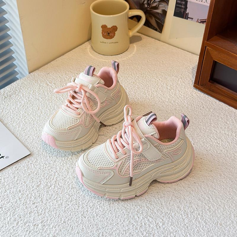 Mädchen-Sneaker 2025 Frühling und Herbst beliebt Mesh atmungsaktiv rutschfest Kinder mittlere und ältere Jungen weichsohlige Papa-Schuhe