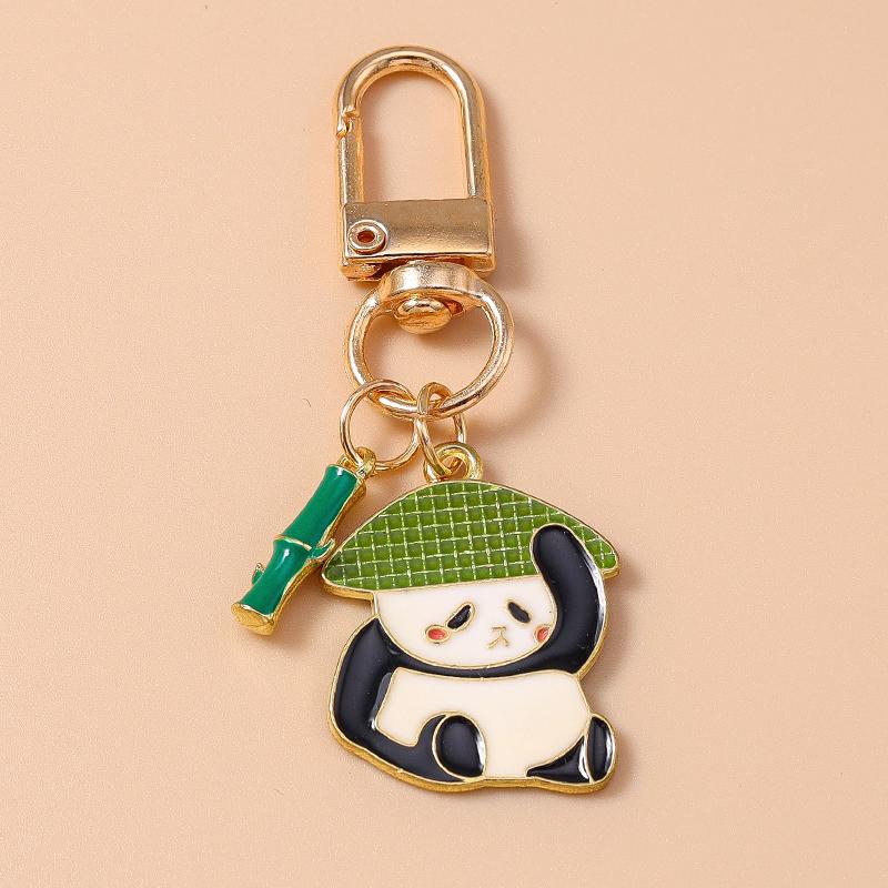 Cute Enamel Animal Panda Key Chain Bamboo Key Ring Pendant for Women Girl Handbag Decor DIY Handmade Jewelry Gift
