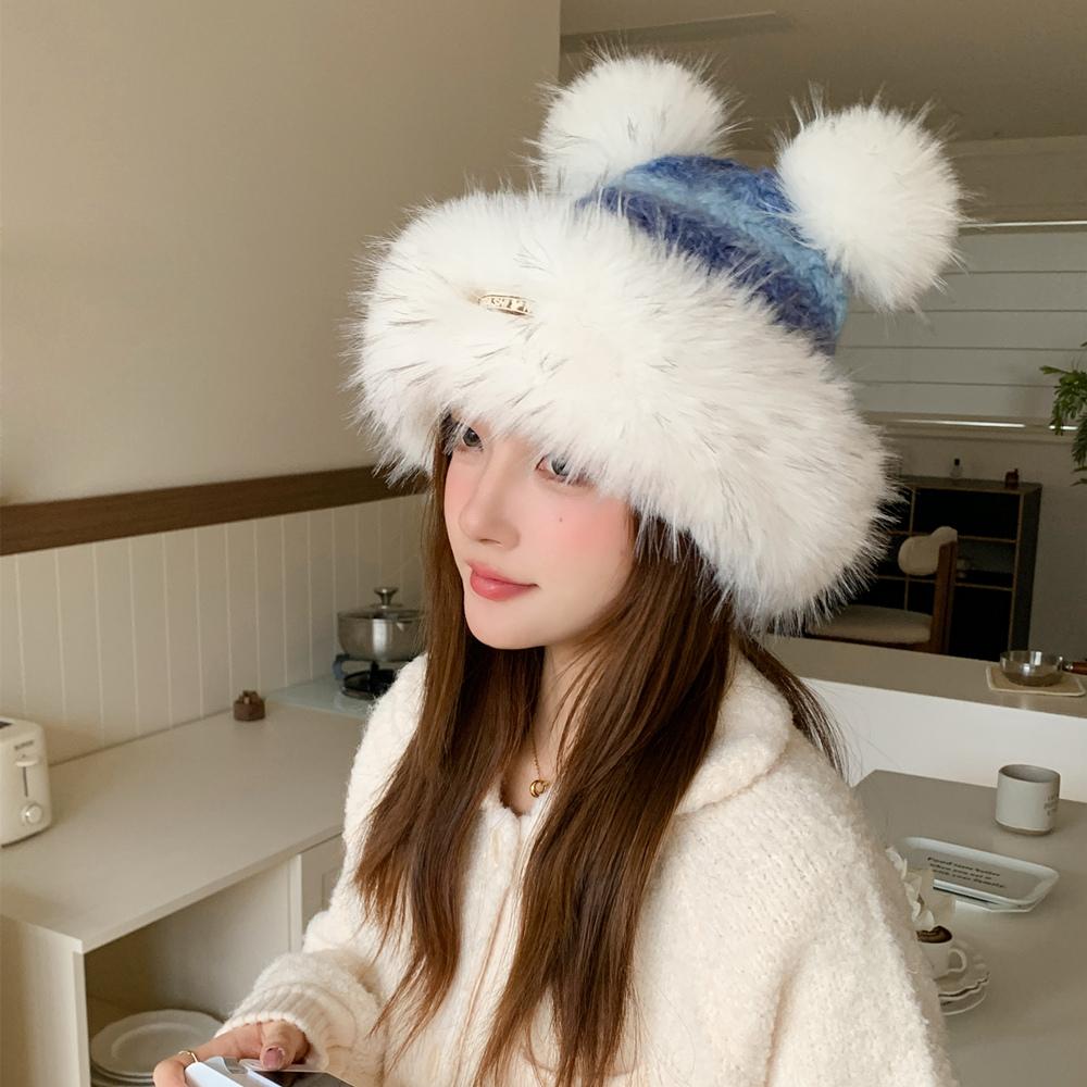New Women Cute Plush Pompoms Winter Hat Trendy Streetwear Knitted Hat Lovely Dandy Cap For Girls