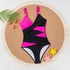 Costume da Bagno Intero Sexy a Blocchi di Colore con Raccoglitura e Incrocio Moda Donna Vacanza al Mare Costume da Bagno Elegante