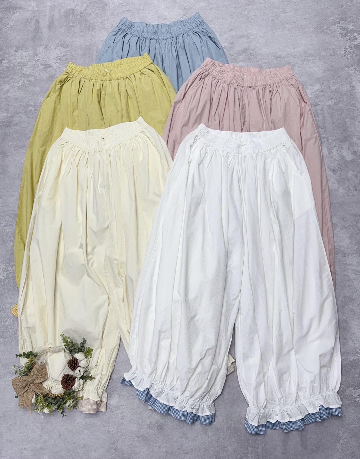 

Johnature Японские брюки-кюлоты с широкими штанинами, летние свободные повседневные укороченные тонкие эластичные брюки с оборками для женщин One Size жёлтый