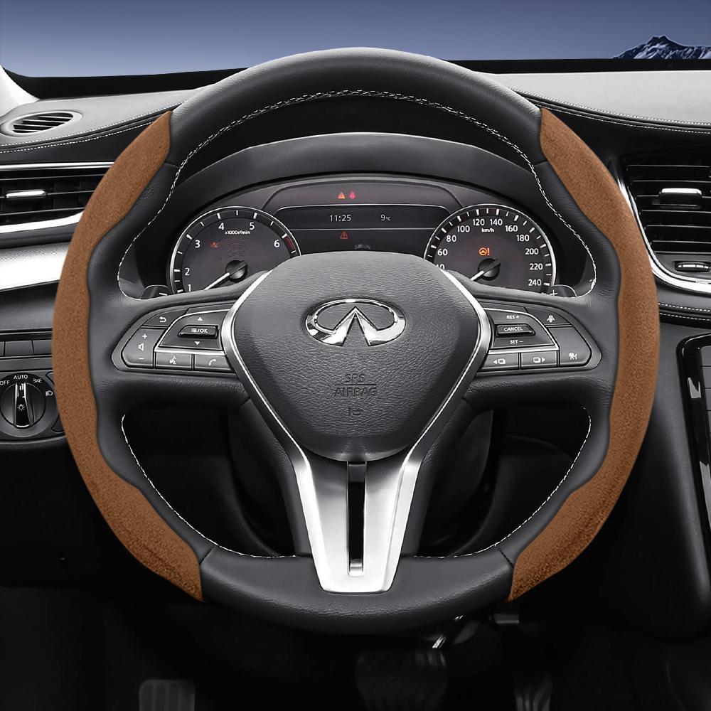 bpzsw1 Suitable for Infiniti Sports Suede Leather Steering Wheel Cover with Split Snap-On Design for Models Such as Q50 Qx50 Qx55