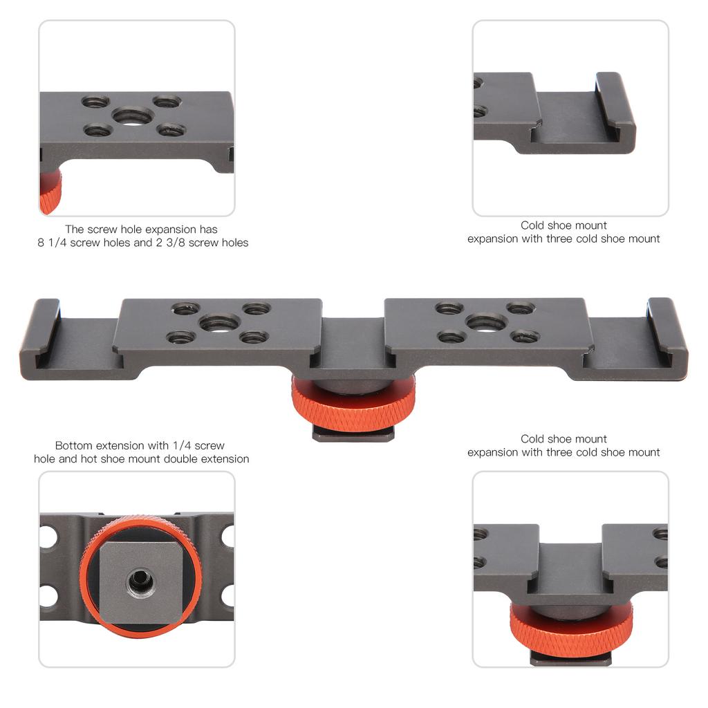 3 In 1 Hot Shoe Mount Adapter Extension Bar Bracket Stand for Camera Mobile Phone