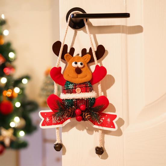 Christmas Hanging Decoration 3D Santa Snowman Elk Bear Door Knob Hanger Holiday Wall Art Sign for Living Room Bedroom Indoor Decor