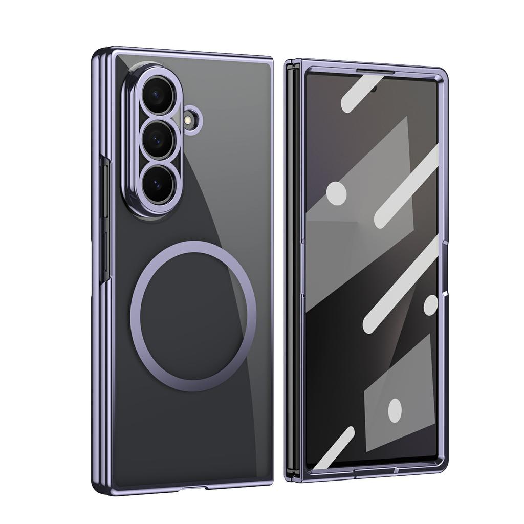 For Samsung Galaxy Z Fold7 5G Magnetic Case Electroplated PC Clear Phone Cover with Tempered Glass Film