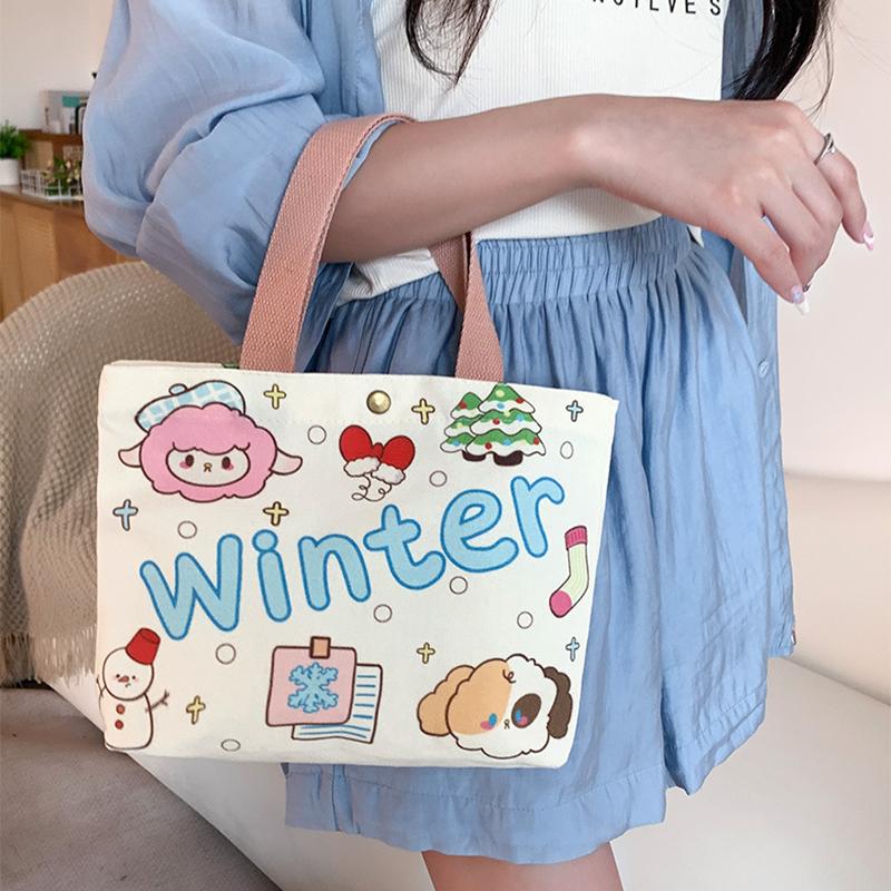 Canvas Tote Bag Cute Storage Bag Large Capacity Mini Handbags Portable Cartoon Print Lunch Bag