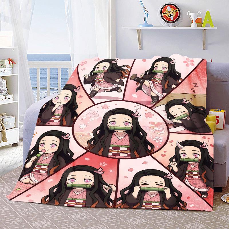 Nezuko Kamado Flannel Blanket Soft Warm Throw Lightweight Cozy Blanket for Sofa Bed Home Decoration -QJY