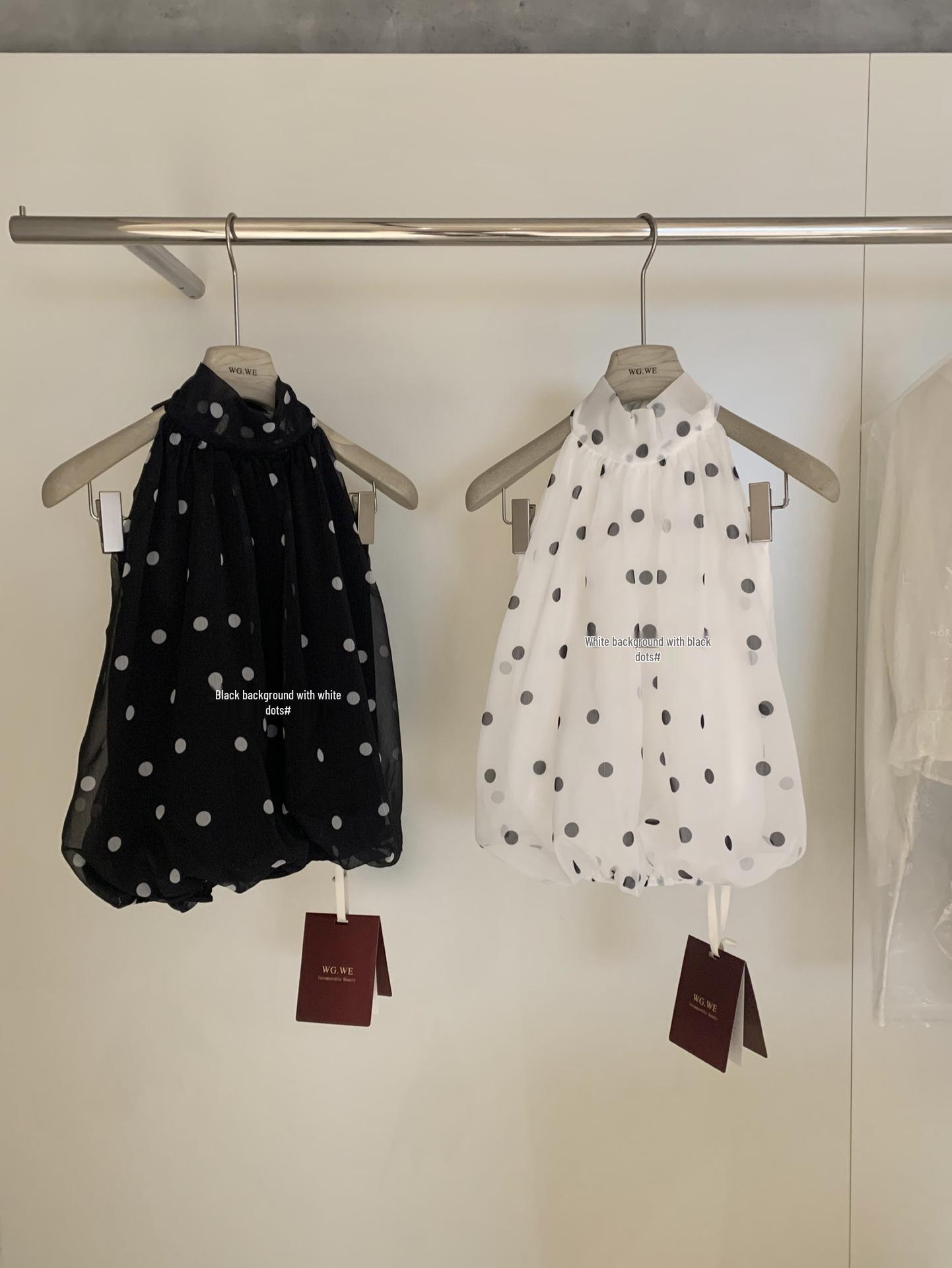 Women s Chiffon Polka Dot Halter Strap Sleeveless Vest - Trendy Spring Summer Top (WGWE8808) Medium