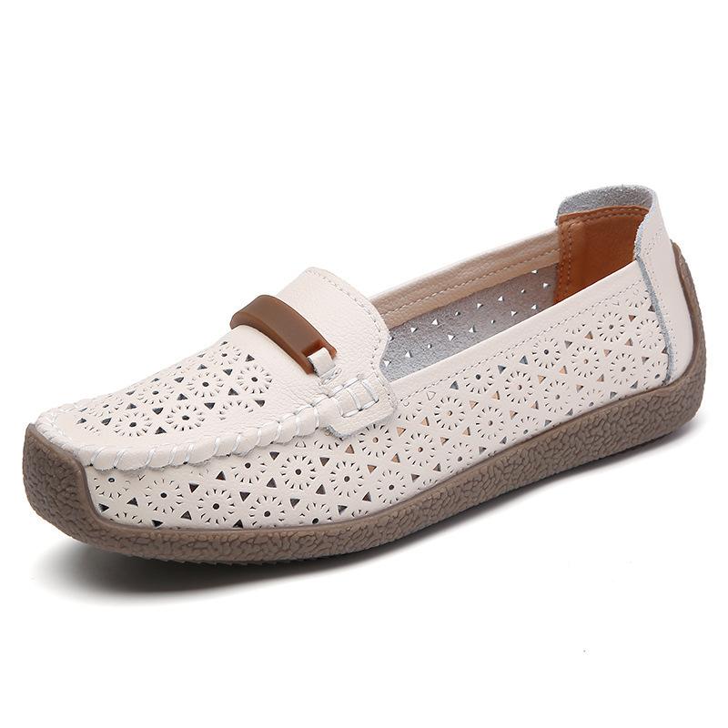 Spring and Summer Comfortable Soft-soled Mother Shoes Cowhide Beanie Shoes Flat-soled Lazy Nurse Shoes Single Shoes Women