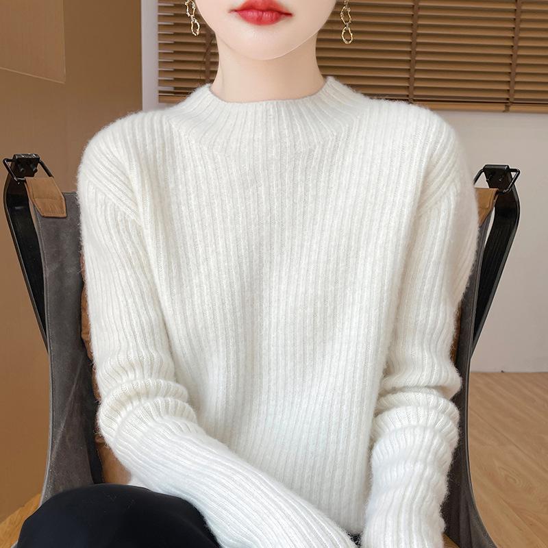 

Женский свитер с высоким воротом, утолщенный, 100% шерсть - Модный вязаный пуловер для осени и зимы 2XL (135-150 lbs)