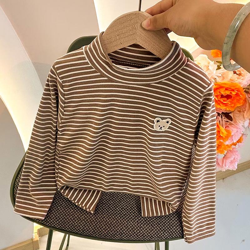 Children's long sleeved striped base shirt, baby's stylish, medium and young children's single top for boys and girls, worn inside and outside