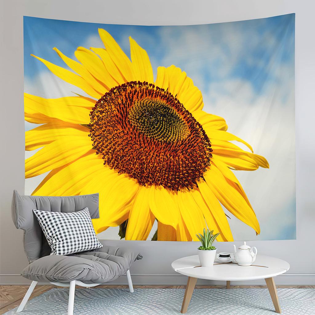 Sunset Sunflowers Field Tapestry Warm Yellow Floral Plant Tapestry Home Living Room Bedroom Dorm Wall Hanging Decorative Blanket