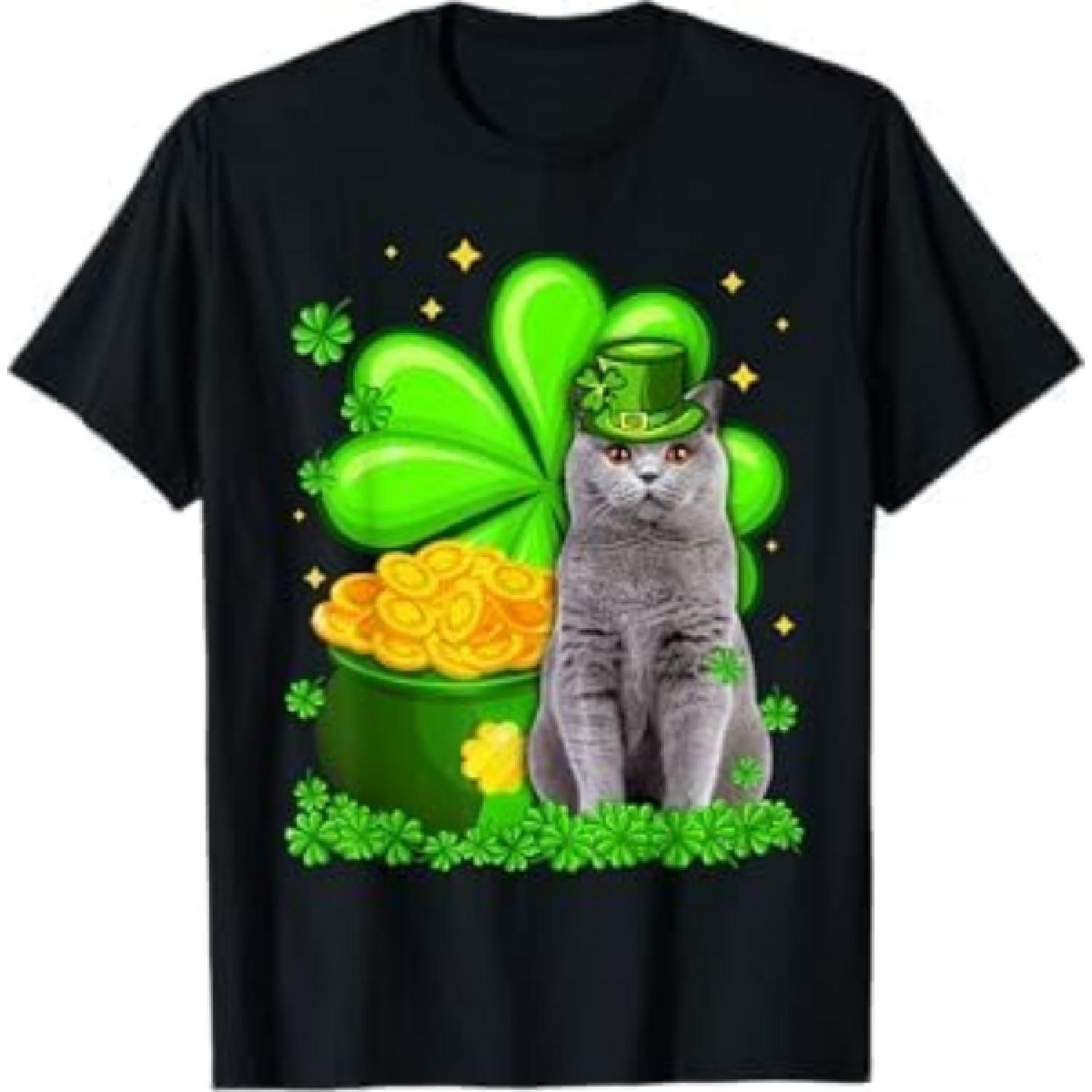St Patrick s Day British Shorthair Irish Shamrock Cat Lover T-Shirt AT1 Mens Womens Tank Top Sweatshirt Hoodie Black XXXXXL разноцветный