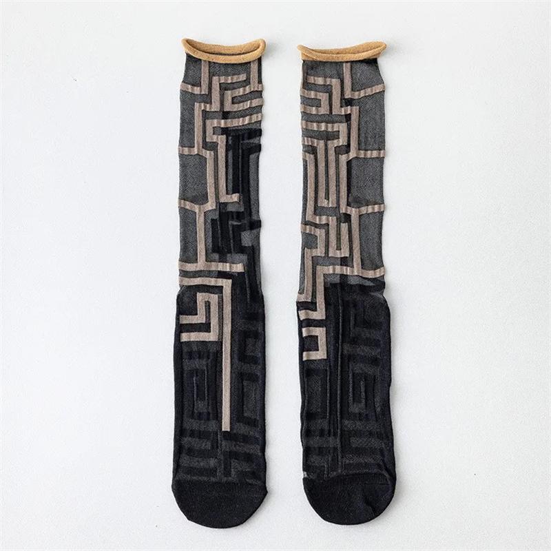 

Модные женские носки Летние сетчатые тонкие длинные носки с принтом Женские повседневные дышащие свежие цветочные носки в корейском стиле Милые носки каваи