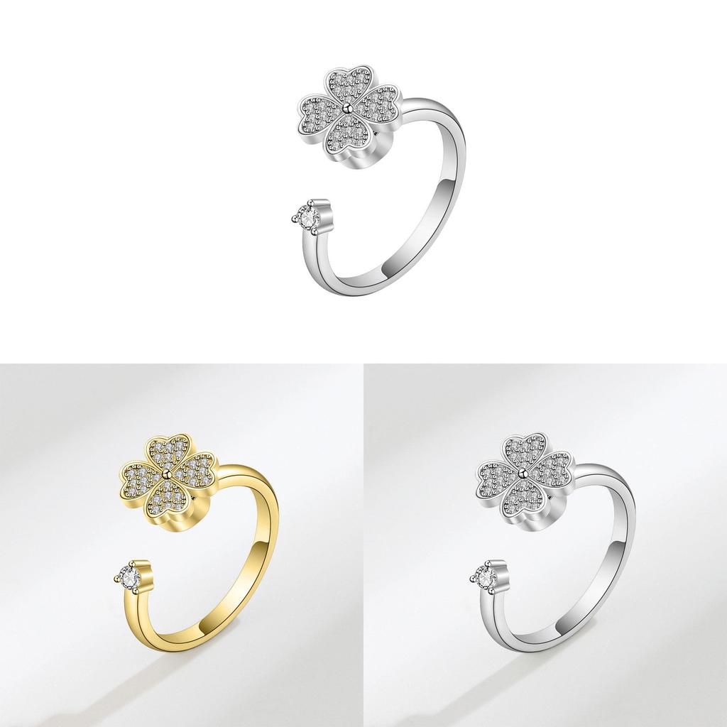Four Leaf Clover Adjustable Ring Jewelry With Platinum Or Gold Finish For Women