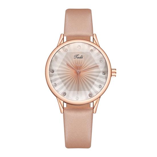 

Кварцевые часы с геометрическим принтом, круглый циферблат, регулируемый силиконовый ремешок, декор со стразами, без задержки, проверка времени, высокая точность, женские офисные наручные часы розовый