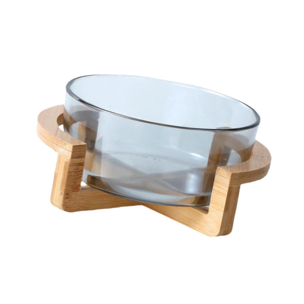 Salad Bowl Cake with Wooden Stand Practical Round Glass Fruit Plate Dessert for Vegetables