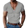 Herren Rippstrick V-Ausschnitt Kurzarm T-Shirt Slim Fit Lässiges Sommer Top