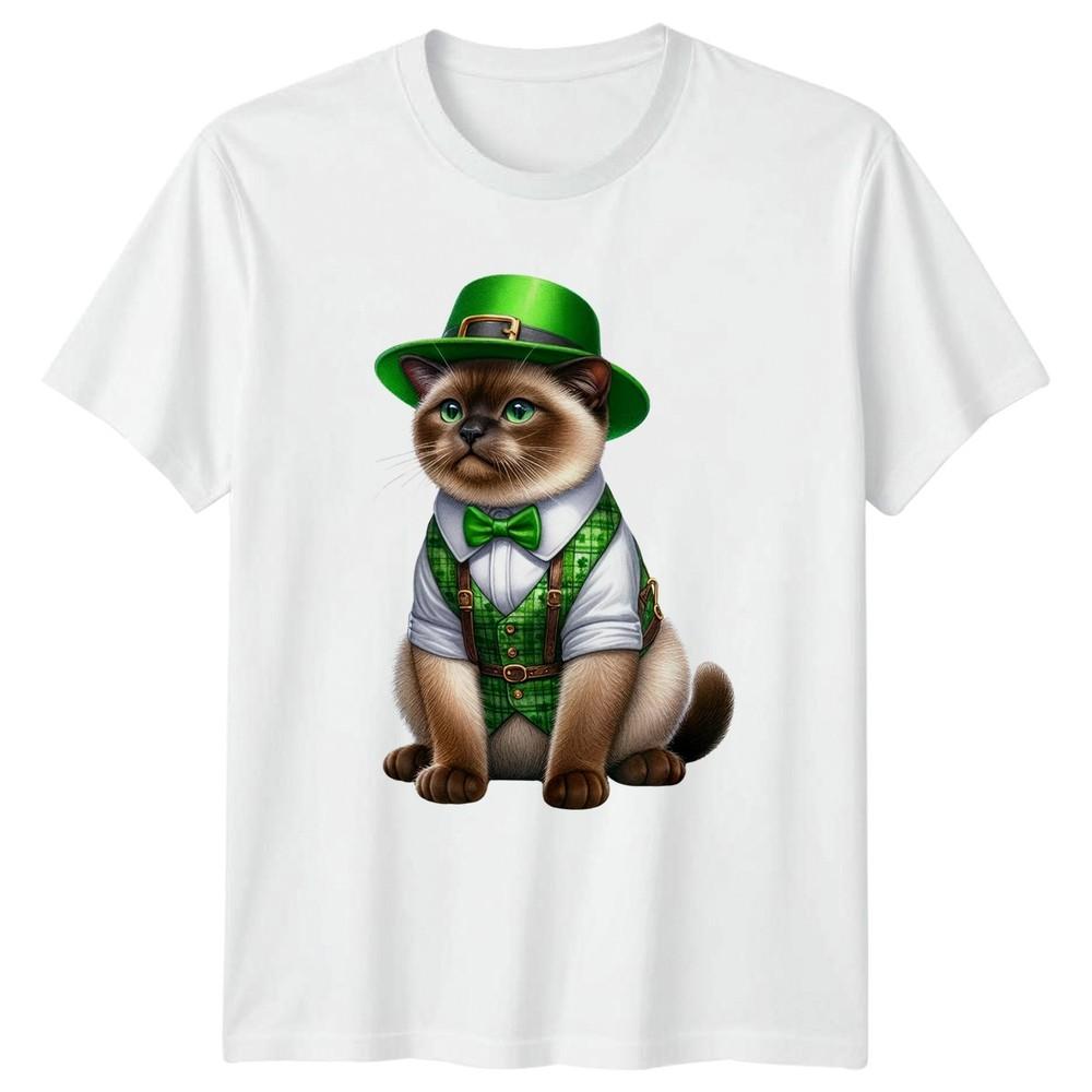 Dapper Siamese Cat Wearing Leprechaun TShirt Irish Holiday St Patricks Day S