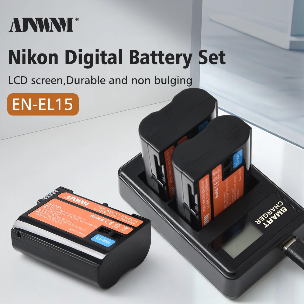 AJNWNM EN-EL15 ENEL15 El15 Battery for Nikon D7000 D7100 D7200 D850 D750 D7500 D810 D500 D800 D610 D600 +LCD Charger