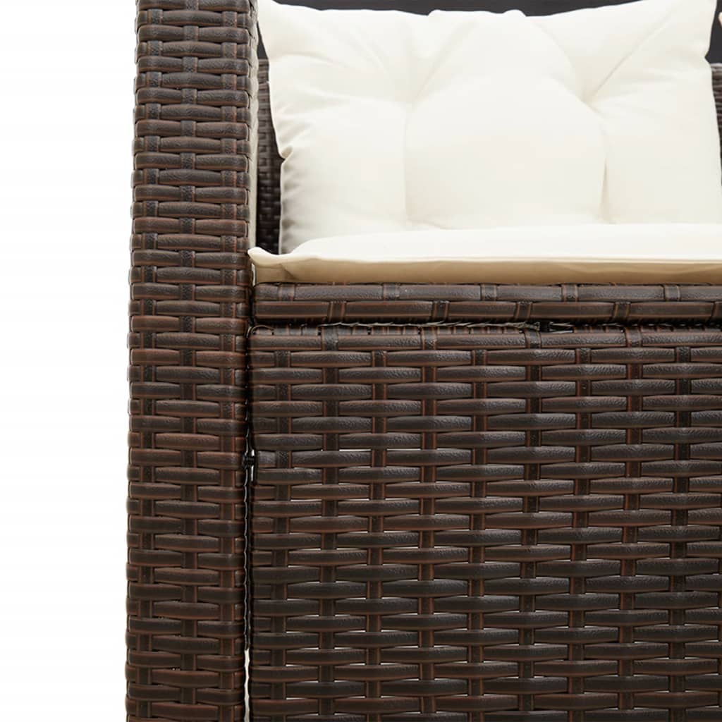 L Shaped Garden Sofa with Table and Cushions Brown Poly Rattan