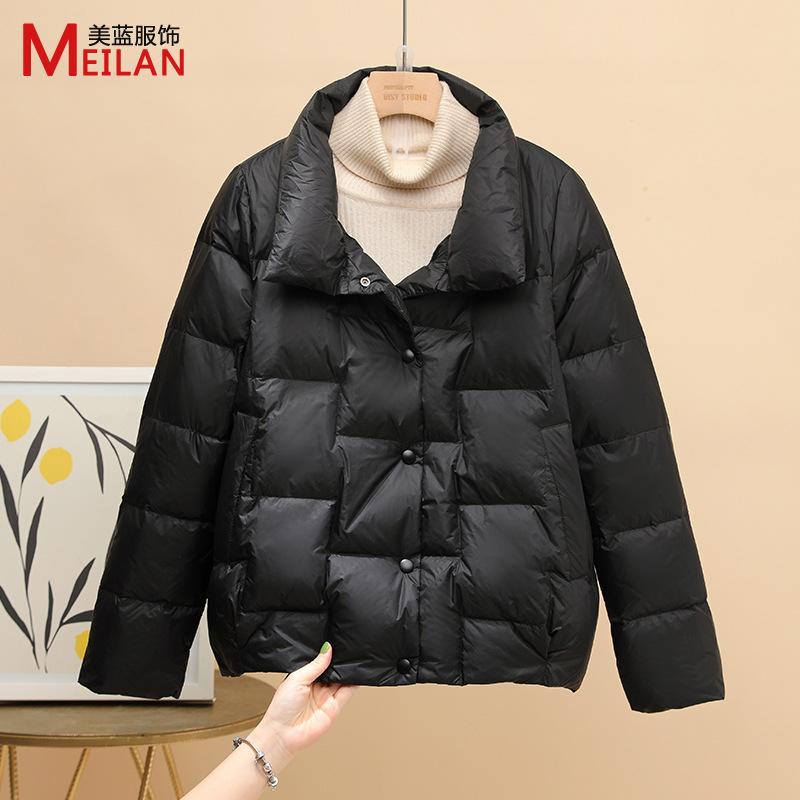 

Осень и зима новая легкая пуховая куртка женская короткая ультралегкая модная легкая тонкая большого размера свободная куртка тренд XXL чёрный