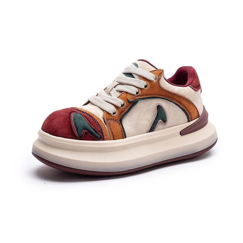 Fashion GKTINOO Lace-up Shoes Women Sneakers Genuine Leather Mixed Colors Spring Autumn Handmade Comfortable Retro Platform Sneakers
