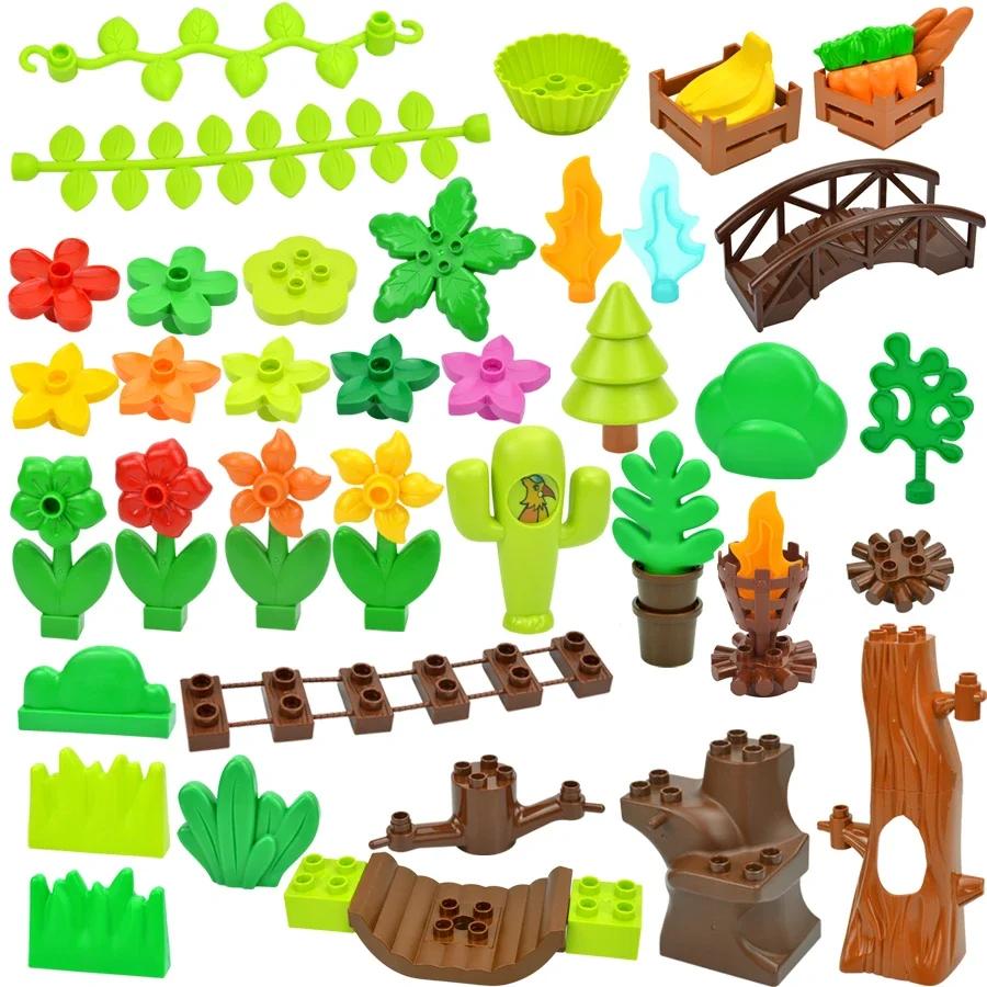 Große Größe Baustein Pflanze Obst Zubehör Blume Gras Baumstumpf Schmuck Bauernhof Kompatibel Große Platten Ziegel Duploes Spielzeug