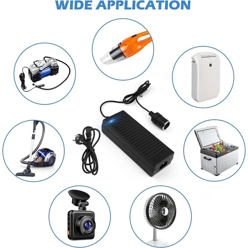 Convertitore adattatore di alimentazione per auto, convertitore di tensione, adattatore da 230 V a 12 V per raddrizzatore per frigorifero con presa accendisigari per lampade a LED e ventilatori