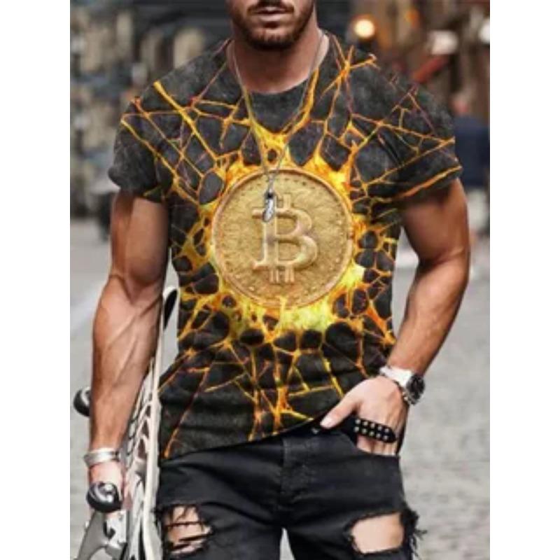 Summer Men's T-Shirt 3D Gold Dollar Pattern Printed Funny O Neck Short Sleeve Loose Comfortable Casual Plus Siz T-shirts
