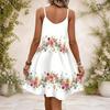 Women Plus Size V Neck Strappy Sleeveless Star Printed Red Blue White Gathered Waist Flared Dress