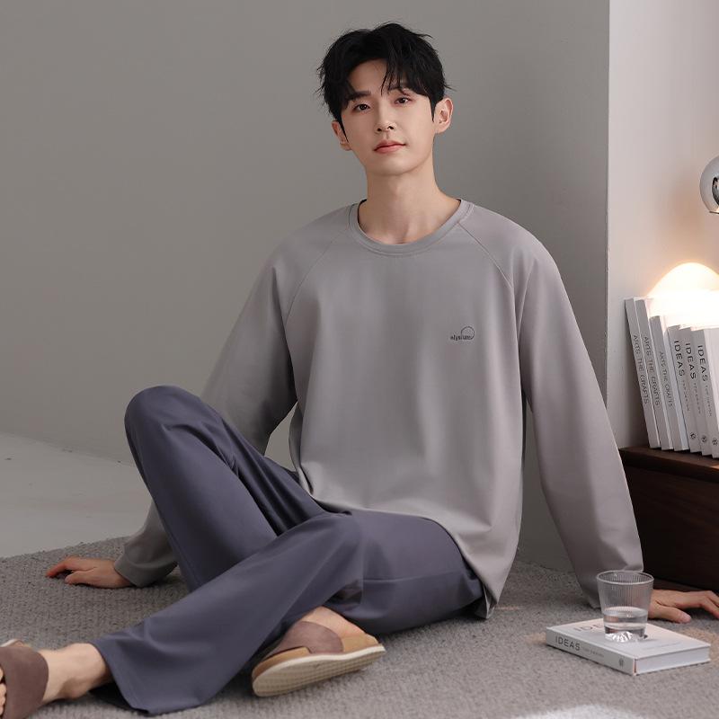Pure cotton pajamas men's spring and autumn 1011 new men's simple four seasons can wear autumn and winter cotton loungewear suit