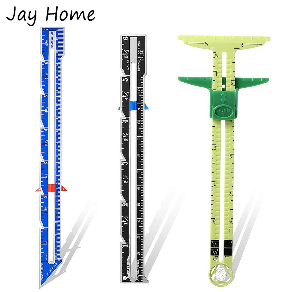 

3Pcs Sewing Gauge Set with Sliding Marker Fabric Quilting Ruler 5 in 1 T-Shaped Sliding Gauge Ruler for Knitting Sewing Supplies
