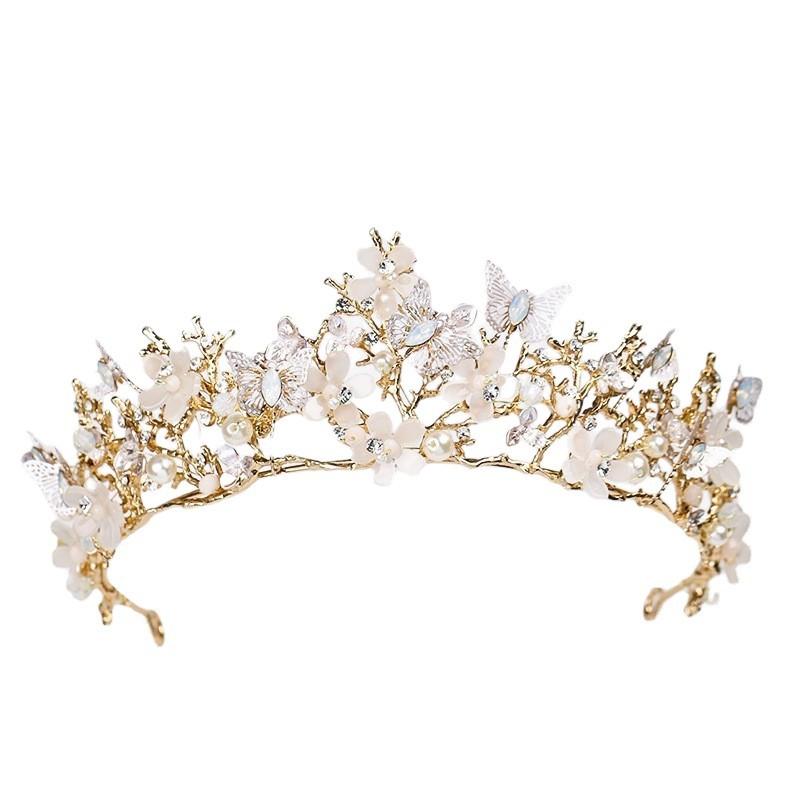 2026 Bride Cross-border Crown Headgear Handmade Butterfly Rhinestone Horse Eye Headband Accessories Wedding Bride Travel Photography Hair Accessories