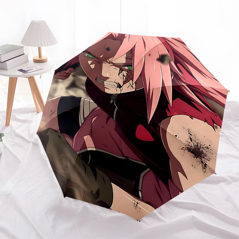 

Pink Hair Anime Character Umbrella Automatic Opening and Closing Rain Gear with 3 Fold Design,Iron Frame for Outdoor Use,Perfect Gift fo