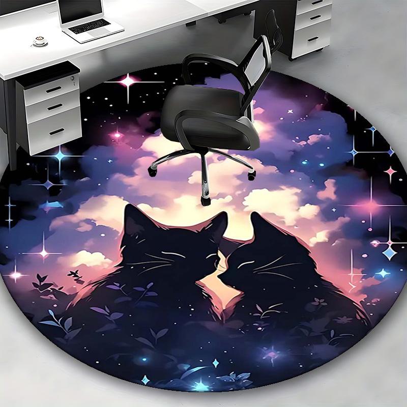 1pc Anime Design Round Carpet Office Chair Mat, Non Slip Rug for Home Decor, Living Room, Bedroom