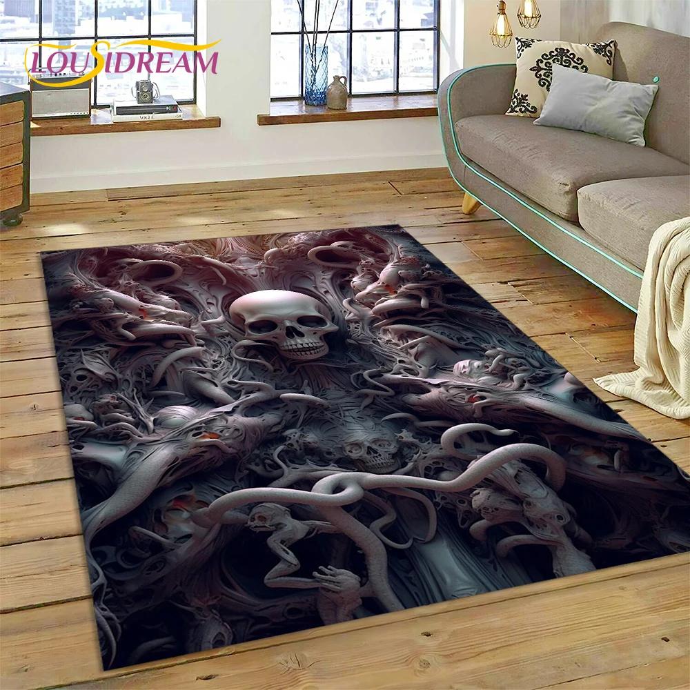 3D Horror Gothic Skull Skeleton Rug Carpet for Living Room Bedroom Decor,Floor Mat Non-slip Decoration for Sofa Doormat Gift Kid