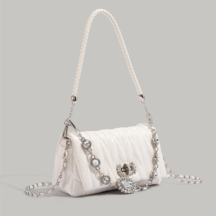 Pleated Rhinestone Chain Bag 2025 New Fashion Simple Small Square Bag Stylish Trendy Shoulder Crossbody Bag