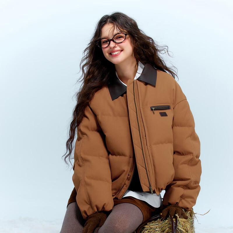 

Sancai Women s 90% Goose Down Lapel Short Puffer Jacket XL