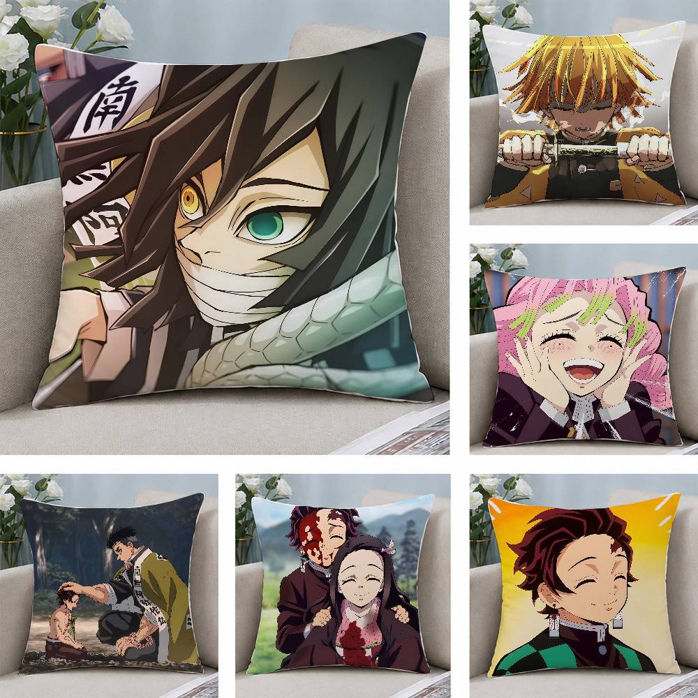 Demon Slayer Swordsmith Village Arc Anime Plush Pillow Cover Soft Short Plush Cushion Cover For Sofa Bedroom Home Decor Gift