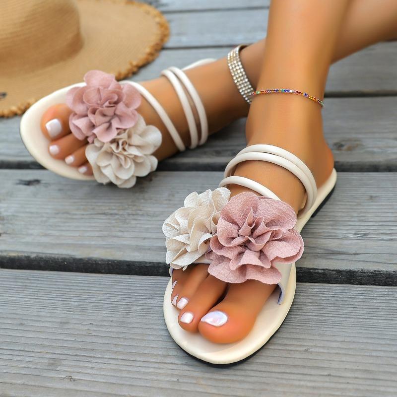 Retro women's outer wear summer new comfortable flowers with skirts one-word holiday slippers