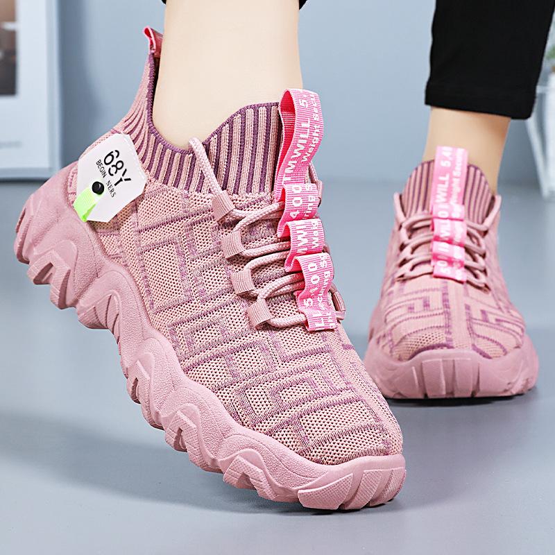 Women's Shoes New Breathable Sneakers Platform Single Shoes Mesh Soft Sole Thick Sole Bright Trend Shoes Women's