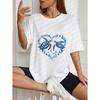 Women Casual Loose T Shirt White Turtle Heart Print Summer Top For Beach And Daily Wear