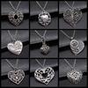 3D Hollow Heart Pendant Necklace Vintage Antique Silver Color Carved Heart Pendant Necklace For Women Long Metal Chain Necklace