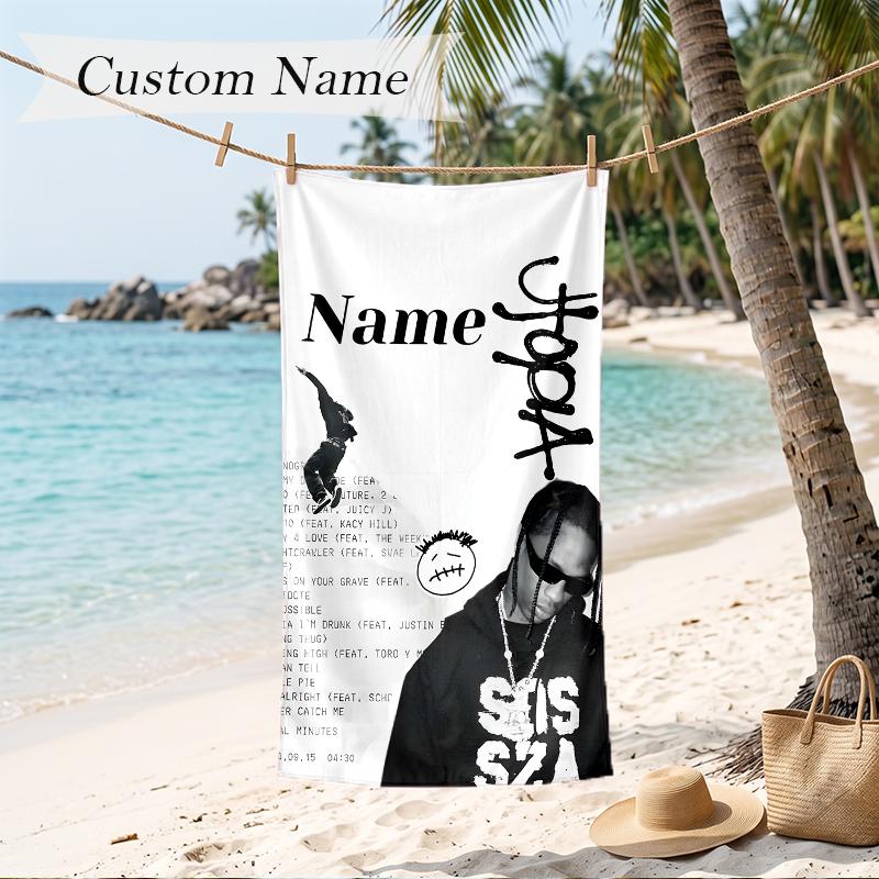 Travis Scott Custom Name Printed Beach Towel Personalized Soft Towel For Swimming Beach Travel