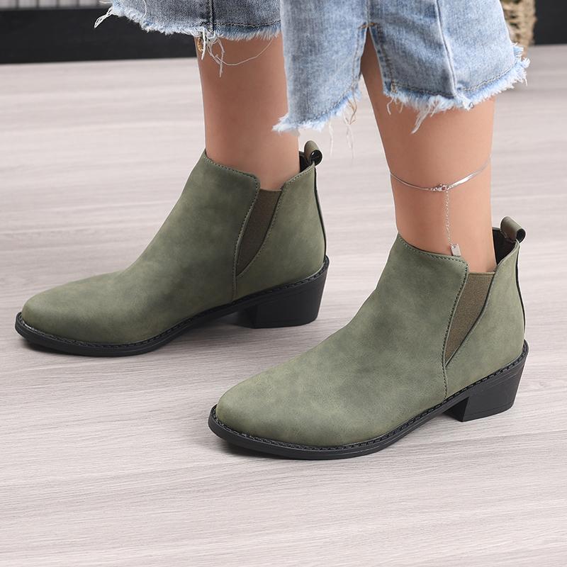 Retro Mid Heels Pointed Toe Casual Ankle Boots Autumn Flower Patterned Patchwork Boots Botas Mujer Booties Feminina Women Shoes