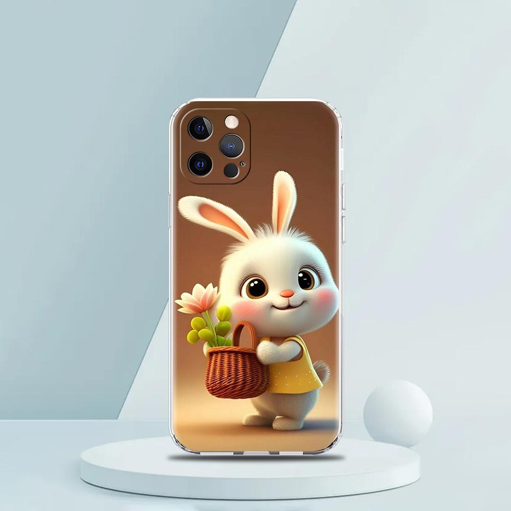 A Cute Rabbit With A Purple Hat Phone Case for iPhone 16 15 14 13 12 Pro Max Transparent for iPhone 11 Pro Max 7 8 Plus XS Bags